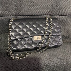 Genuine Italian Leather Black Quilted Chain Bag